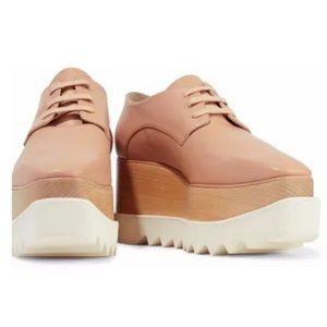 Stella McCartney Elyse Wedge Lace Up Platforms Derby Shoes Pastel Pink W…